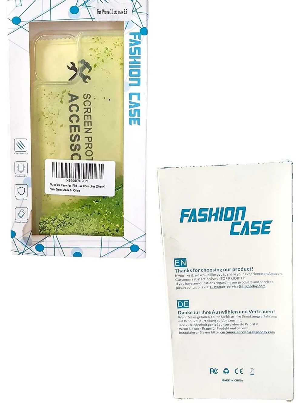 Maxdara Green Glitter Waterfall Case & Screen Protector For iPhone 11 Pro Max